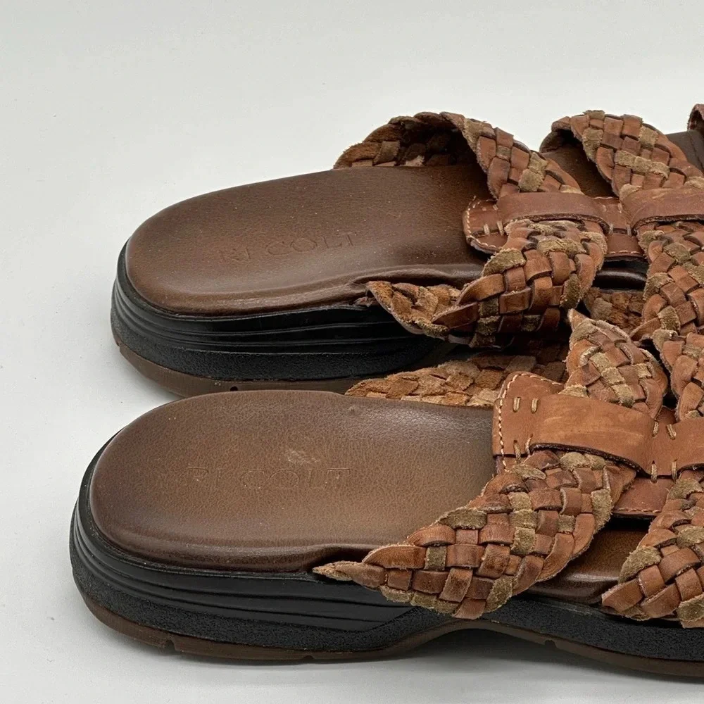 RJ COLT Vintage‎ Mens Brown Leather Slip On Sandals Braided Leather Size 12
